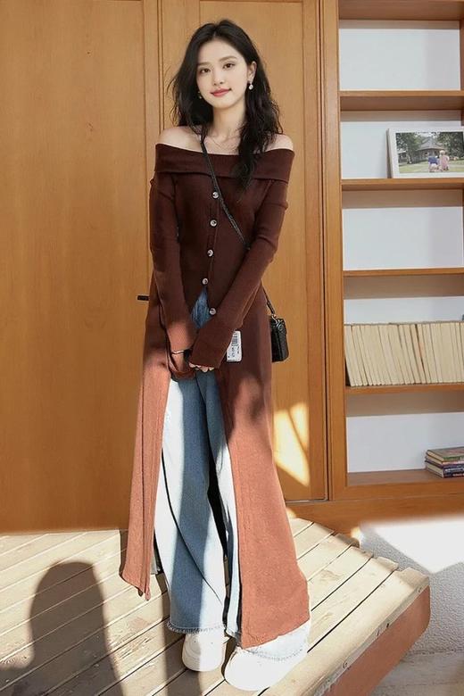 WBWQ 绝美精致气质一字肩收腰高开叉连衣裙 21707 商品图3