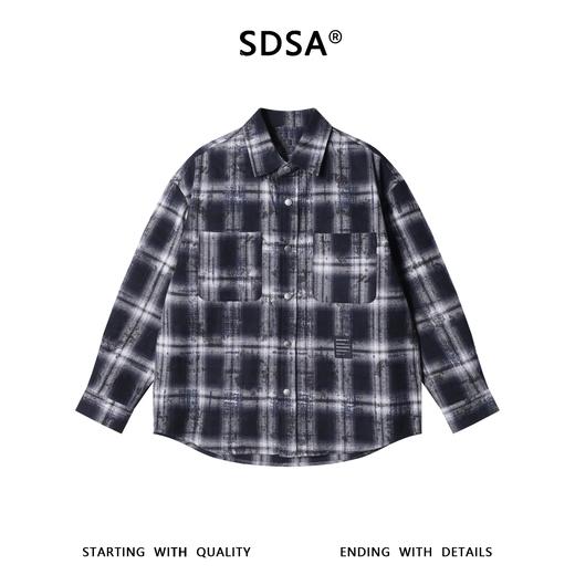 5719SDSA秋冬新款痞帅男装复古扎染格纹格子按扣长袖衬衫百搭休闲衬衣 商品图1