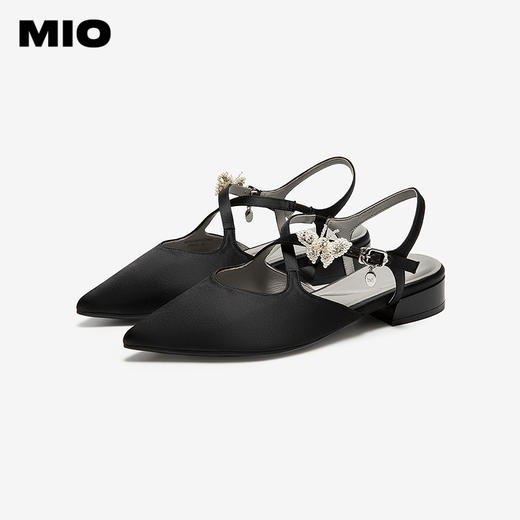 【上新】MIO米奥尖头女鞋2026夏季新款低跟水钻珍珠蝴蝶时装凉鞋法式单鞋M262260103 商品图2