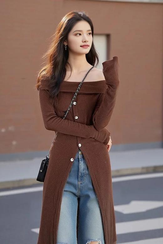 WBWQ 绝美精致气质一字肩收腰高开叉连衣裙 21707 商品图1