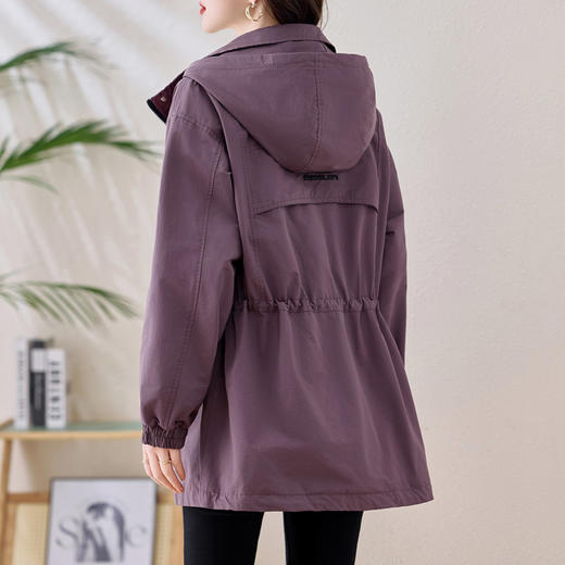 百媚生 棉质连帽女春季刺绣中长款风衣外套BKYWL1912 商品图3