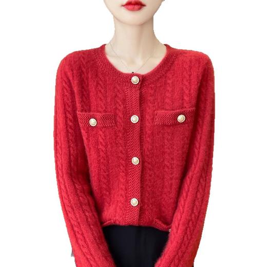 丁摩 100%纯羊毛小香风绞花开衫DMR327 商品图4