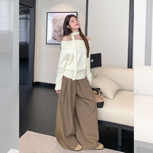 【温柔风一字肩毛衣】早春小个子甜美麻花针织衫上衣 露肩软糯宽松针织 商品图4