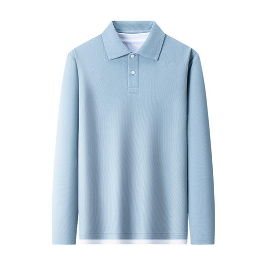 罗蒙男士春秋假两件长袖Polo衫纯色翻领百搭休闲通勤男上衣 商品图1