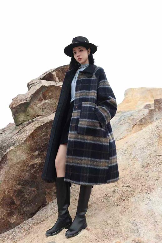 H5WT31367#宽松长款双面呢子格纹大衣 商品图1