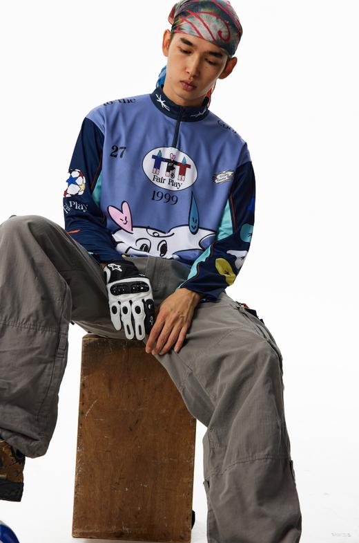 CryingCenter logo小人球衣拉链款蓝色 哭喊中心 商品图5