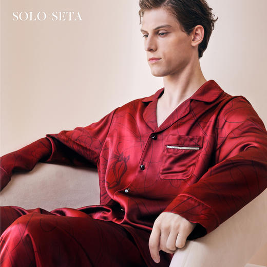 Solo seta22姆米男士真丝睡衣套装桑蚕丝印花家居服马年限定礼物 商品图0