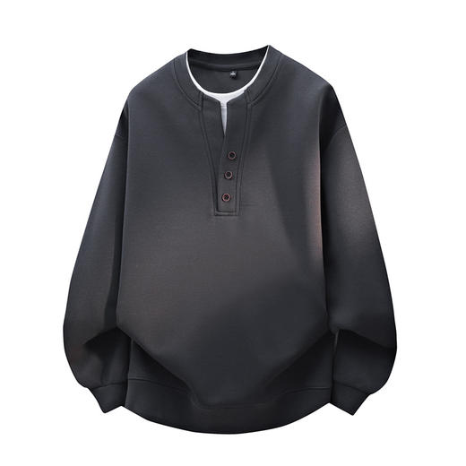 罗蒙春秋款男士落肩设计假两件卫衣百搭通勤宽松休闲上衣圆领套头卫衣 商品图2