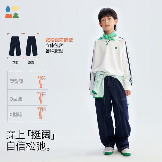 【仿牛仔工装裤】森林棠26春儿童百搭高弹宽松多口袋直筒休闲裤22061525【HZ】 商品图1