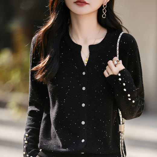 丁摩 法式高级感纯羊毛针织开衫女短外套闪亮毛衫上衣PY-5182 商品图0