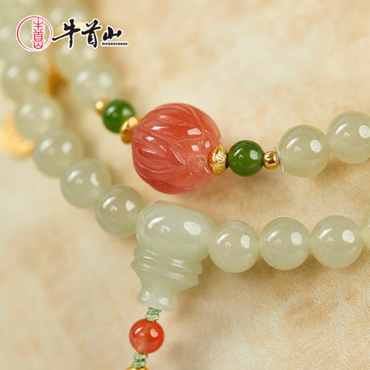 牛首山文创和田青玉晴水南红莲花多圈手串中式高颜值手链节日礼物 商品图1