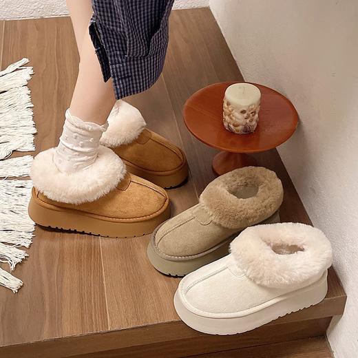 网红同款厚底毛口雪地靴女冬款百搭甜妹外穿加绒加厚懒人一脚蹬棉鞋 商品图0