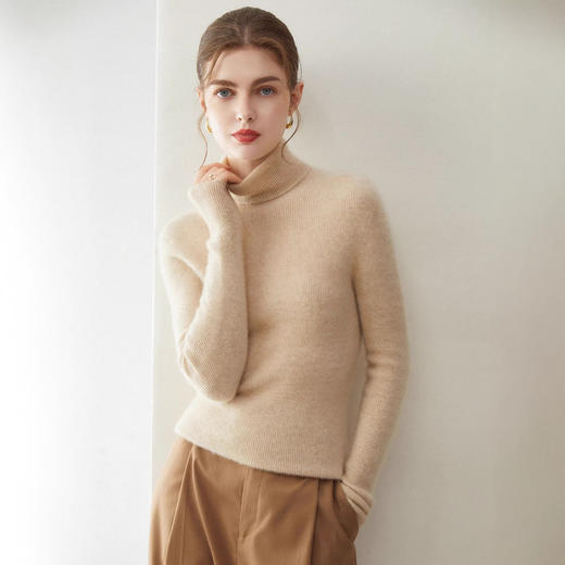 「高货qj」全新升级【铂金会员514/天猫689/差价175】(15936)洛诗琳无缝一体修身羊绒衫202冬季新款纯色堆堆领针织毛衣 商品图1