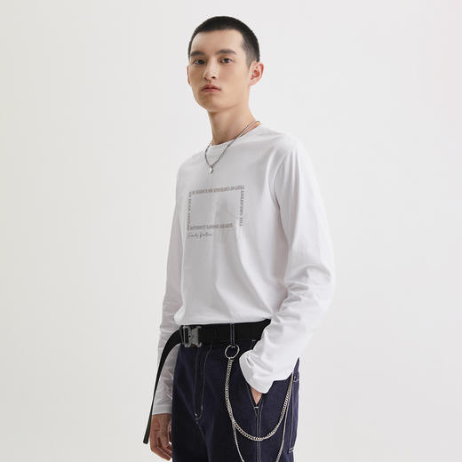 GXG男装【100%棉】26春季时尚字母舒适亲肤圆领休闲男式长袖T恤K&C 商品图1