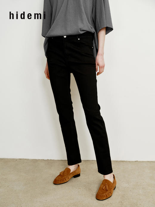 hidemi副线小h 修身显瘦黑色Slim小脚牛仔裤 商品图0