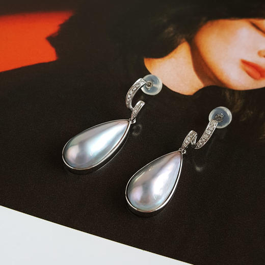 【天然正品】AU750白金镶钻镶天然水滴型约20.8*10.5MM海水马贝珠耳坠33.0*10.3*7.1MM（皆取最大值）311225NJM38 商品图4