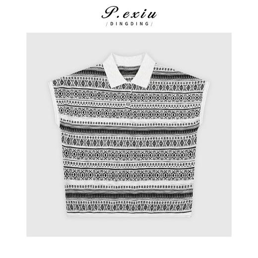 04-1潘依绣丁丁宠粉复古提花POLO领针织无袖T恤Q6654 商品图0