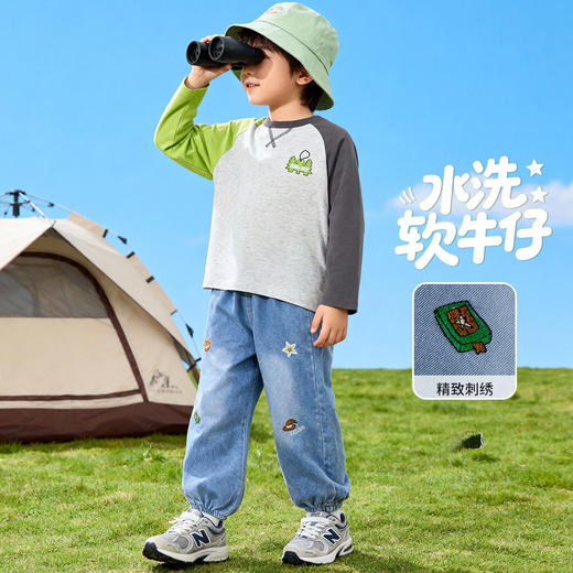 贝贝怡童装儿童牛仔裤男童宽松2026新款春秋长裤中大童水洗软牛仔ZB1FK005 商品图1