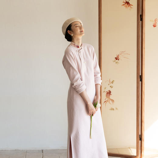 牧衣游原创 金鱼手工刺绣棉质连衣裙舒适宽松中式改良旗袍 长物 商品图0