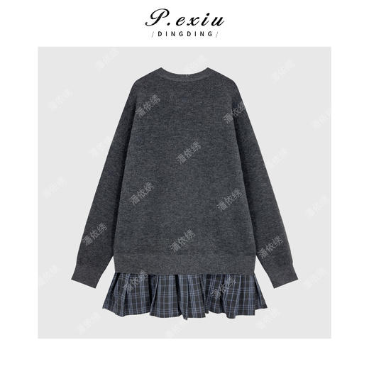 PanYiXiu/潘依绣超细羊毛设计感假两件拼接V领针织连衣裙 Ss077 商品图1