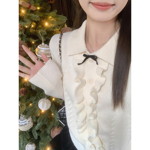 <曾小咸推荐>韩系娃娃领荷叶边针织衫女 商品图1