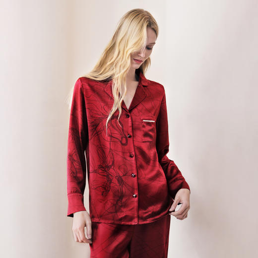 Solo seta22姆米女士真丝睡衣套装桑蚕丝印花家居服马年礼物礼盒 商品图3