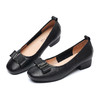 通勤风真皮蝴蝶结粗跟单鞋女一脚蹬软底妈妈鞋黑色浅口鞋6C1607-17 商品缩略图3