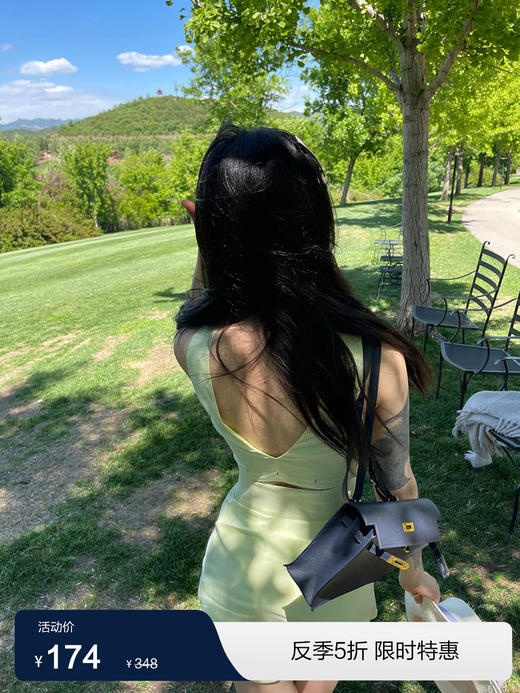 柠檬绿奶油复古可拆卸露背连衣裙 商品图0