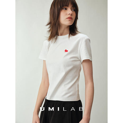 UMILAB｜骐骥*新年系列 科技奶油棉软糯亲肤小马刺绣修身T恤T787W 商品图0