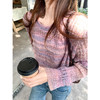 <曾小咸推荐>韩系紫色拼色圆领针织衫女 商品缩略图0