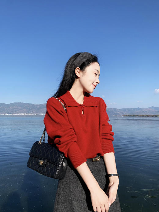 【百图lulu定制】【吉祥毛衣】100%羊毛 新中式 国风 盘扣 翻领 毛衣 商品图0