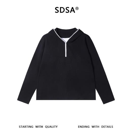 26005SDSA男士秋冬新款痞帅男装潮牌休闲撞色半拉链连帽假两件T恤百搭 商品图1