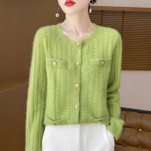 丁摩 100%纯羊毛小香风绞花开衫DMR327 商品图1