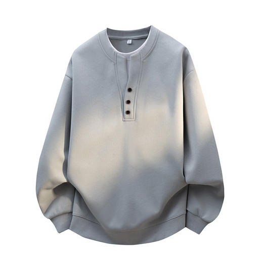 罗蒙春秋款男士落肩设计假两件卫衣百搭通勤宽松休闲上衣圆领套头卫衣 商品图1