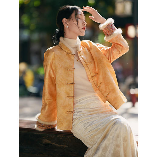 丁摩 新中式国风桑蚕丝国风盘扣加厚棉服XZ698-B 商品图0