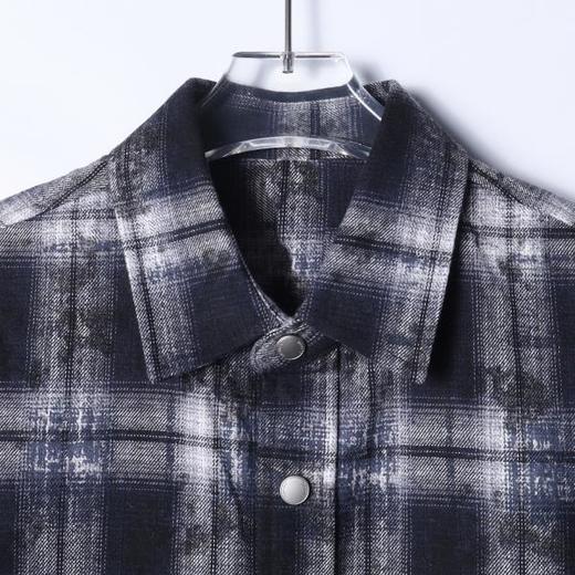 5719SDSA秋冬新款痞帅男装复古扎染格纹格子按扣长袖衬衫百搭休闲衬衣 商品图2