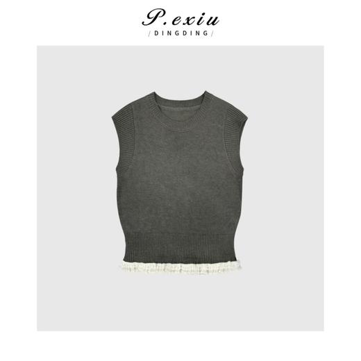 04-1潘依绣丁丁宠粉复古洋气拼接蕾丝圆领针织背心Q1541 商品图0