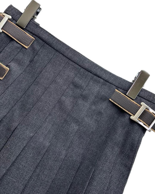 女款高腰做旧带扣百褶短裙hu020 商品图2