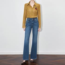 超JUE版型时髦洗水蓝色，高腰微喇牛仔长裤修身显瘦喇叭裤WLZD-2512206