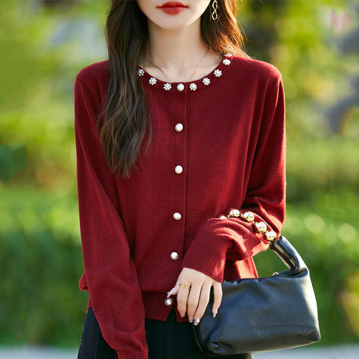 丁摩 法式重工钉珠精纺毛针织开衫  NS-3309 商品图0
