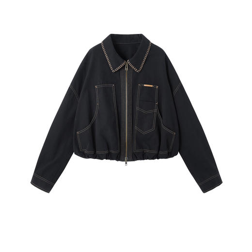 谜底牛仔外套长袖2026年春季新品黑色百搭大口袋酷感女261MW0228 商品图4