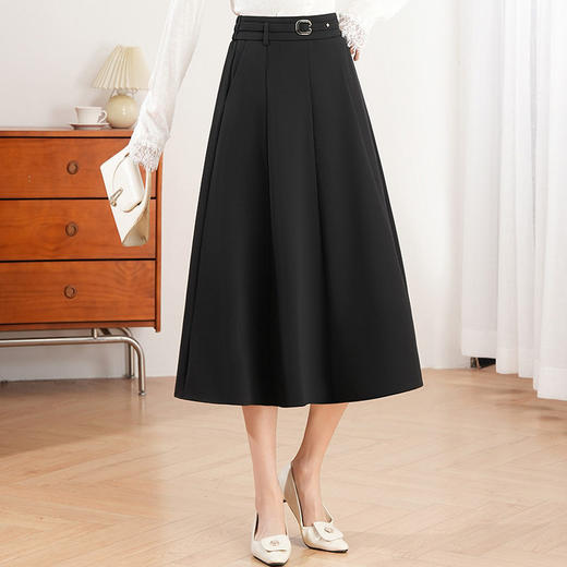 「自」全新升级【铂金会员128/天猫169/差价41】(14042)洛诗琳气质通勤半身裙2026春季新款高腰显瘦中长款A字裙 商品图2