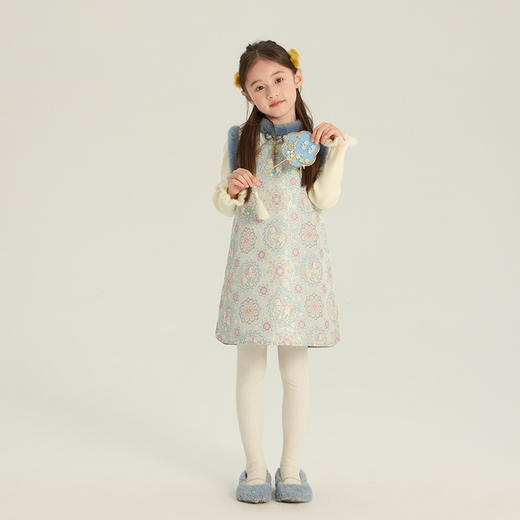 艾摩贝贝女童拜年服  2025冬款儿童新中式提花马甲加绒缎面国风背心套装 商品图10