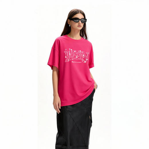 IDEVERRAY春季设计感女装纯棉字母T恤落肩袖宽松短袖圆领印花上衣 商品图4