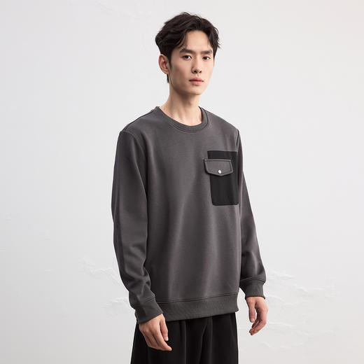 GXG男装秋季时尚撞色口袋设计潮流运动休闲男式圆领宽松卫衣K&C 商品图3