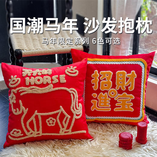 【加倍生活国潮马年RICH沙发抱枕】马年毛绒抱枕 新年喜庆装饰（6款可选） 商品图0