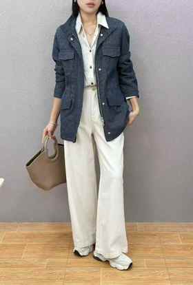 H255C7W051#老钱风立领牛仔外套