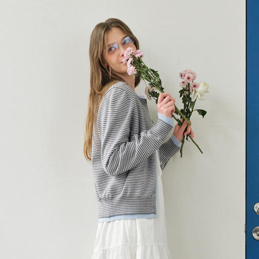 714street假两件条纹针织衫2026春季新款潮牌圆领针织开衫外套 商品图1