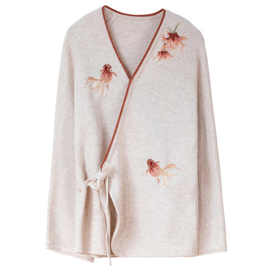 牧衣游原创 羊绒混织手工刺绣毛织外套软糯轻盈系带开衫 好时节 商品图4