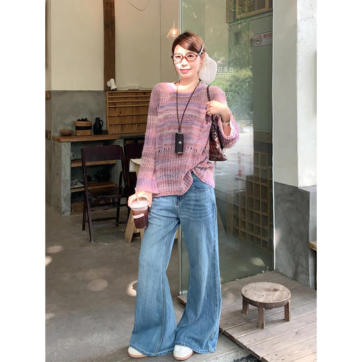 <曾小咸推荐>韩系紫色拼色圆领针织衫女 商品图2